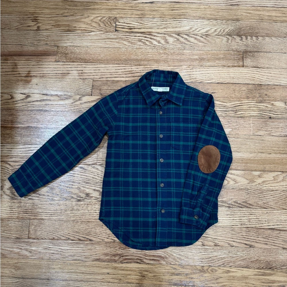 Plaid Button-Down Shirt with Elbow Patches